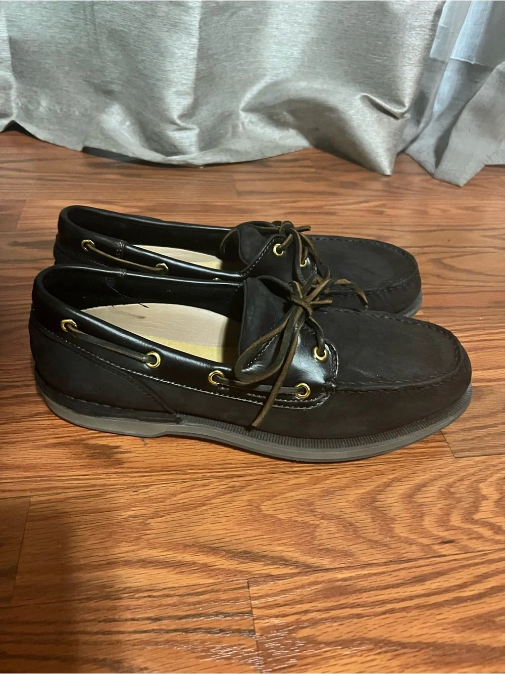 Rockport Black Leather and Nubuck Boat Shoes Size 10
